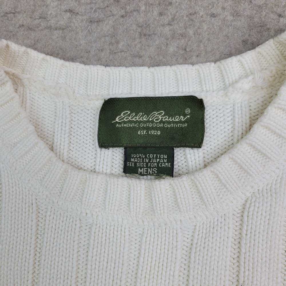Vintage Eddie Bauer Heritage Men's Small Cream Cable Knit Fisherman Sweater - Picture 2 of 8